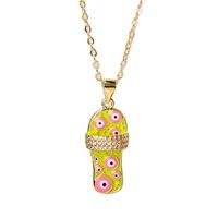 Casual Funny Slippers Eye Copper Enamel Plating Zircon Gold Plated Pendant Necklace sku image 4