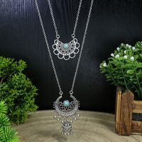 Retro Ethnic Style Geometric Alloy Plating Inlay Turquoise Women's Layered Necklaces main image 4