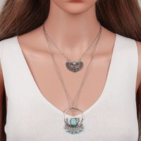 Retro Ethnic Style Geometric Alloy Plating Inlay Turquoise Women's Layered Necklaces sku image 1