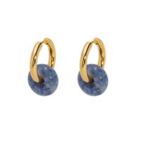 1 Pair Retro Circle Plating Inlay 201 Stainless Steel Natural Stone 18K Gold Plated Earrings sku image 3
