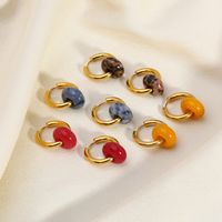 1 Pair Retro Circle Plating Inlay 201 Stainless Steel Natural Stone 18K Gold Plated Earrings main image 1