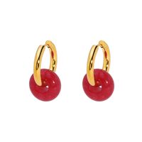 1 Pair Retro Circle Plating Inlay 201 Stainless Steel Natural Stone 18K Gold Plated Earrings sku image 1
