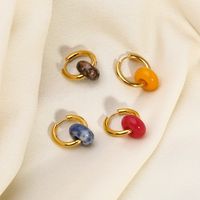 1 Pair Retro Circle Plating Inlay 201 Stainless Steel Natural Stone 18K Gold Plated Earrings main image 2