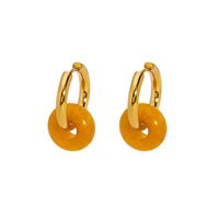 1 Pair Retro Circle Plating Inlay 201 Stainless Steel Natural Stone 18K Gold Plated Earrings sku image 2