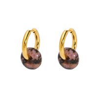 1 Pair Retro Circle Plating Inlay 201 Stainless Steel Natural Stone 18K Gold Plated Earrings sku image 4