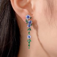 1 Pair Fairy Style Retro Flower Enamel Inlay Copper Zircon Drop Earrings main image 2