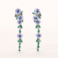 1 Pair Fairy Style Retro Flower Enamel Inlay Copper Zircon Drop Earrings main image 1