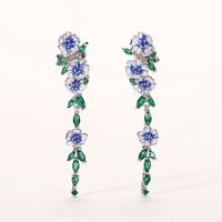 1 Pair Fairy Style Retro Flower Enamel Inlay Copper Zircon Drop Earrings main image 5