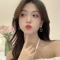 Ig Style Simple Style Heart Shape Alloy Copper Hollow Out Inlay Rhinestones Women's Drop Earrings Ear Clips main image 5