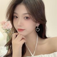 Ig Style Simple Style Heart Shape Alloy Copper Hollow Out Inlay Rhinestones Women's Drop Earrings Ear Clips main image 4