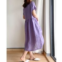 Women's Regular Dress Elegant Classic Style Round Neck Short Sleeve Solid Color Midi Dress Casual Outdoor Daily main image 2