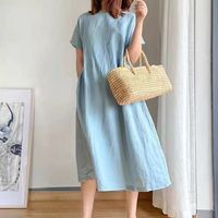 Women's Regular Dress Elegant Classic Style Round Neck Short Sleeve Solid Color Midi Dress Casual Outdoor Daily main image 4