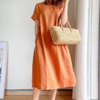 Women's Regular Dress Elegant Classic Style Round Neck Short Sleeve Solid Color Midi Dress Casual Outdoor Daily main image 8