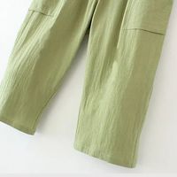 Vintage Style Vacation Solid Color Cotton Multiple Pockets Patchwork Washed Casual Pants main image 3