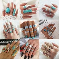 Vintage Style Ethnic Style Geometric Metal Plating Inlay Turquoise Women's Rings main image 1