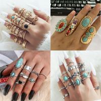 Vintage Style Ethnic Style Geometric Metal Plating Inlay Turquoise Women's Rings main image 6