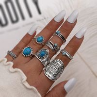 Vintage Style Ethnic Style Geometric Metal Plating Inlay Turquoise Women's Rings main image 4