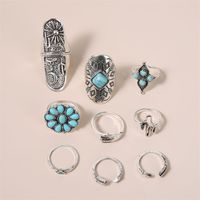 Vintage Style Ethnic Style Geometric Metal Plating Inlay Turquoise Women's Rings sku image 12