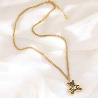 Titanium Steel 18K Gold Plated Sweet Plating Little Bear Bow Knot Acrylic Pendant Necklace sku image 1