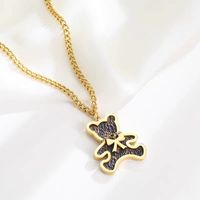 Titanium Steel 18K Gold Plated Sweet Plating Little Bear Bow Knot Acrylic Pendant Necklace main image 3