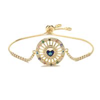 Ethnic Style Devil's Eye Hand Of Fatima Heart Shape Copper Inlay Zircon Gold Plated Bracelets sku image 5