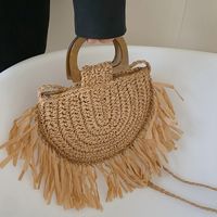 Women's Medium All Seasons Straw Solid Color Streetwear Semicircle Zipper Shoulder Bag main image 3