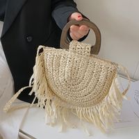 Women's Medium All Seasons Straw Solid Color Streetwear Semicircle Zipper Shoulder Bag main image 1