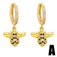 1 Pair Sweet Shiny Bee Dragonfly Butterfly Plating Inlay Copper Zircon 18k Gold Plated Drop Earrings main image 3