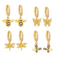 1 Pair Sweet Shiny Bee Dragonfly Butterfly Plating Inlay Copper Zircon 18k Gold Plated Drop Earrings main image 1
