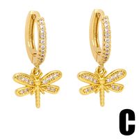 1 Pair Sweet Shiny Bee Dragonfly Butterfly Plating Inlay Copper Zircon 18k Gold Plated Drop Earrings sku image 2