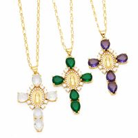 Artistic Human Cross Stainless Steel Copper Plating Inlay Zircon 18k Gold Plated Pendant Necklace main image 1