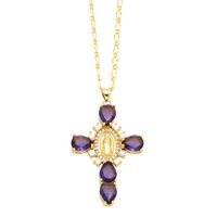 Artistic Human Cross Stainless Steel Copper Plating Inlay Zircon 18k Gold Plated Pendant Necklace main image 4
