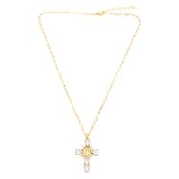 Artistic Human Cross Stainless Steel Copper Plating Inlay Zircon 18k Gold Plated Pendant Necklace main image 2