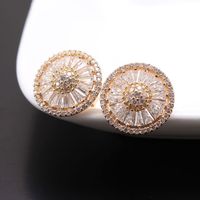 1 Pair Simple Style Round Inlay Copper Zircon Gold Plated Ear Studs main image 4