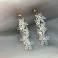 Sweet Flower Alloy Inlay Acrylic Artificial Pearls Rhinestones Women's Drop Earrings main image 4