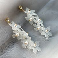 Sweet Flower Alloy Inlay Acrylic Artificial Pearls Rhinestones Women's Drop Earrings main image 5