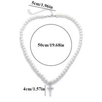 Casual Simple Style Cross Imitation Pearl Alloy Beaded Plating Inlay Rhinestones Men's Pendant Necklace Long Necklace main image 2