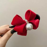 Retro Bow Knot Imitation Pearl Plastic Cloth Hair Claws sku image 3