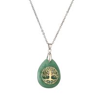 Classical Tree Water Droplets Stainless Steel Natural Stone Pendant Necklace In Bulk sku image 17