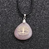 Classical Tree Water Droplets Stainless Steel Natural Stone Pendant Necklace In Bulk sku image 7