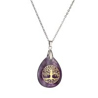 Classical Tree Water Droplets Stainless Steel Natural Stone Pendant Necklace In Bulk sku image 24