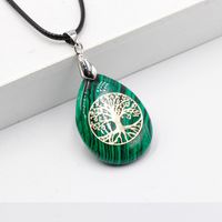 Classical Tree Water Droplets Stainless Steel Natural Stone Pendant Necklace In Bulk sku image 10
