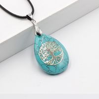 Classical Tree Water Droplets Stainless Steel Natural Stone Pendant Necklace In Bulk sku image 11
