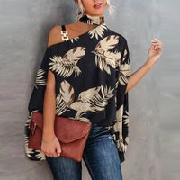 Women's Chiffon Shirt Long Sleeve Blouses Printing Draped Hollow Out Casual Animal Leaf Feather main image 3