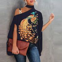 Women's Chiffon Shirt Long Sleeve Blouses Printing Draped Hollow Out Casual Animal Leaf Feather main image 4