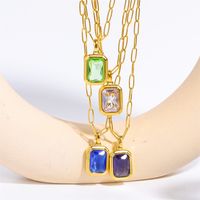 201 Stainless Steel 304 Stainless Steel Glass Gold Plated Elegant Vintage Style Plating Inlay Square Zircon Pendant Necklace Long Necklace main image 2