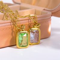201 Stainless Steel 304 Stainless Steel Glass Gold Plated Elegant Vintage Style Plating Inlay Square Zircon Pendant Necklace Long Necklace main image 3