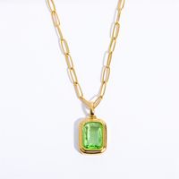 201 Stainless Steel 304 Stainless Steel Glass Gold Plated Elegant Vintage Style Plating Inlay Square Zircon Pendant Necklace Long Necklace main image 7