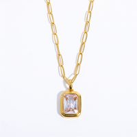 201 Stainless Steel 304 Stainless Steel Glass Gold Plated Elegant Vintage Style Plating Inlay Square Zircon Pendant Necklace Long Necklace main image 8