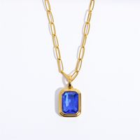 201 Stainless Steel 304 Stainless Steel Glass Gold Plated Elegant Vintage Style Plating Inlay Square Zircon Pendant Necklace Long Necklace main image 5